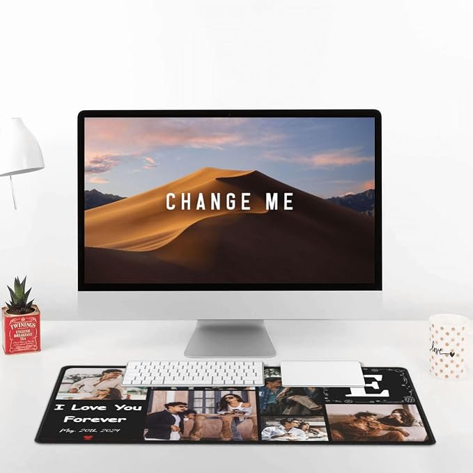 Mouse Pad Custom with Name and 7 Photos, Custom Mousepad 16*29.5in, Desk Mat for Keyboard Mouse, Desk Accessories, Gaming Desk Mat, Customized Gift for Men on Birthady Christams Anniversary