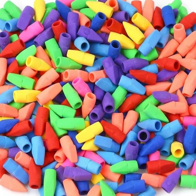 PRALB 300 Pack Pencil Top Eraser Caps, 8 Assorted Colors Chisel-Shaped Eraser Toppers, Essential Classroom Supplies for Teachers, Perfect for School & Office Use
