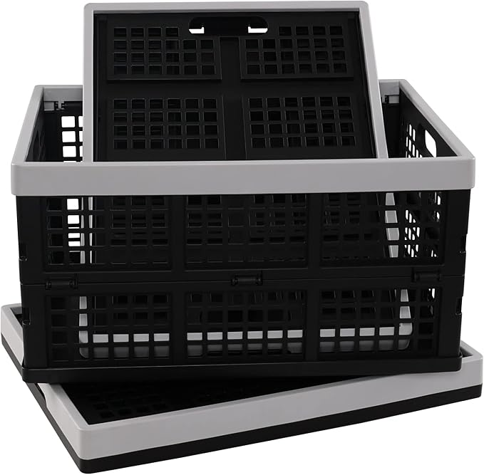 Esdiplot 3 Pack 34 L Large Plastic Collapsible Storage Crate, Folding Containers Bin Stackable Basket