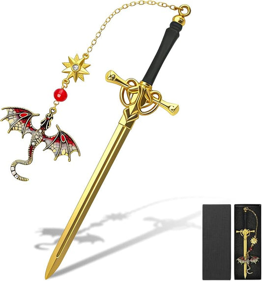 Fourth Wing Dragon Bookmarks,Fantasy Sword Bookmark,Metal Book Markers with Dragon Pendant, Cool Gifts for Men Boys Readers, Perfect Birthday Graduation Presents for Book Lovers (1, Red)