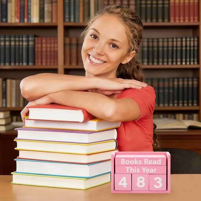 Books Read This Year Counter, Book Counter Sign Up to 999 Bookish Accessories, Books Read This Year Tracker for Reading Goal Display, Reading Challenge Gift for Readers(Color:Pink)