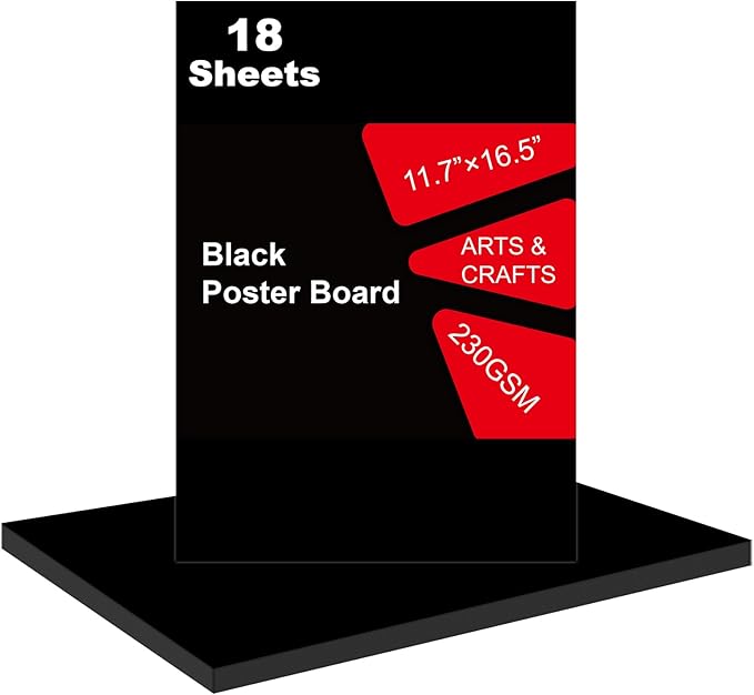 18 Pcs Black Poster Board 11.7 x 16.5 Poster Paper, ROOKEA Vision Boards Posterboard Bulk for School Projects Classroom Arts Craft Presentations Drawing Scrapbooking Blank Graphic Display