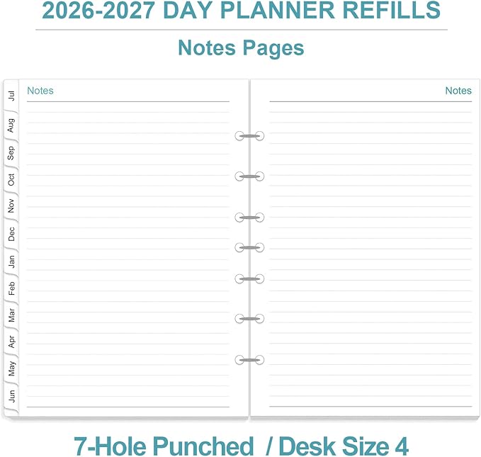 2026-2027 Planner Refills - One Page Per Day Daily ＆ Monthly Planner, July 2026-June 2027, 7-Hole Punched，Prioritized, To-Do List, Notes, Appointment Schedule, Desk Size 4, 5.8" x 8.3"