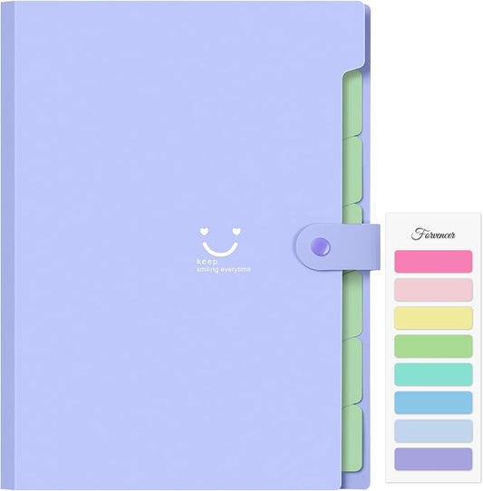 Forvencer Accordion File Organizer, Letter Size, 7 Pocket Expanding File Folder, Cute File Folder with Labels, Portable File Organizer for School Office Supplies, Folders for Documents, Purple