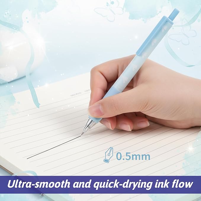 4PCS Retractable Bow Cute Pen, 0.5mm Black Fine Point Gel Pens, Quick-Drying Smooth Pens, Office Supplies for Men and Women (Blue White)