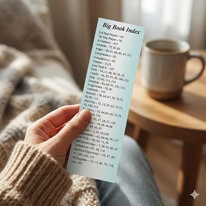 12 Step AA Sobriety Bookmarks- Set of 10 2x6 Laminated Recovery Gifts with Serenity Prayer, Big Book Index, Acceptance, St Francis Prayer, 3rd & 7th Step Prayer by Cheryl's Bookmarks