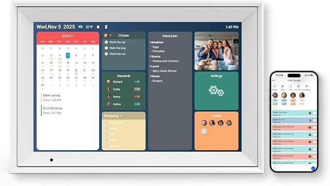 10.1'' Digital Calendar & Chore Chart - Smart Interactive Display for Family Schedules, 1280 * 800P IPS HD Touchscreen Electronic WiFi Planner