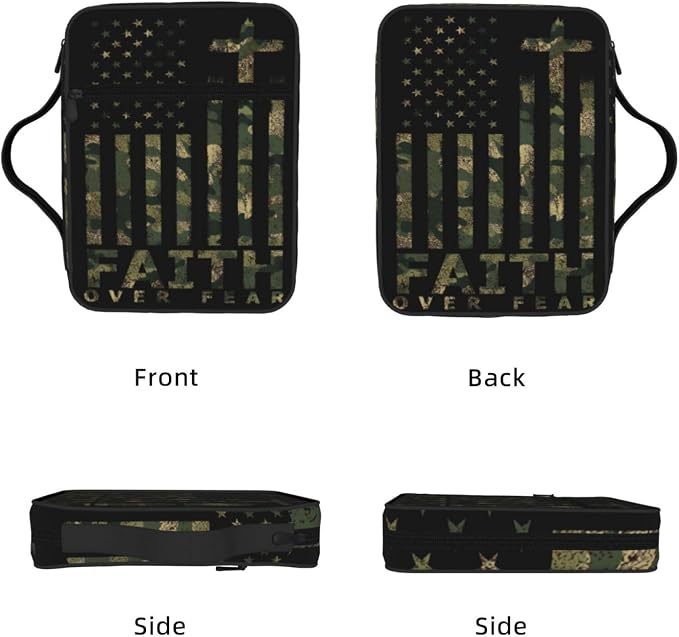 Camo American Flag Faith Cross Religious Bible Cover Case Carrying Book Protector Case Bible Study Supplies Accessories Holder Case Christian Gift for Women Men