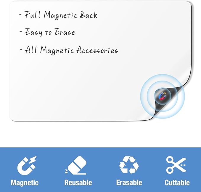 HOMiDEK Magnetic Whiteboard for Fridge, Small Refrigerator Magnet Dry Erase Board with 4 Markers & 1 Eraser, Reusable Blank White Board Sheet for Home, Office, School, Classroom Supplies - 8.5 x 11