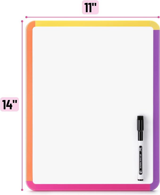 Mr. Pen- Dry Erase Board, 14” x 11” with a Black Dry Erase Marker, Colorful Frame, Small Mini White Board for Students, Fridge, Wall, Locker, Includes Double Sided Tapes