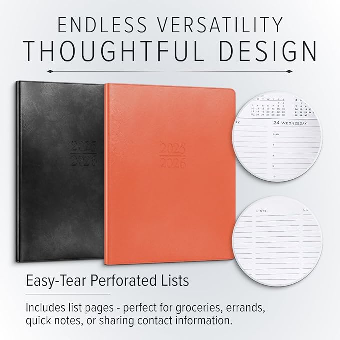 Gallery Leather Family Planner 2025-2026, for moms, Elegantly Bound Calendar Planner and Notebook with Stylish White Page Edges, 18 Months - Caribbean Fuchsia - 9 x 7 "