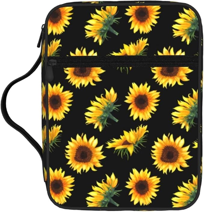 Sunflower Flower Floral Black Bible Cover Case Carrying Book Protector Case Bible Study Supplies Accessories Holder Case Christian Gift for Women Men