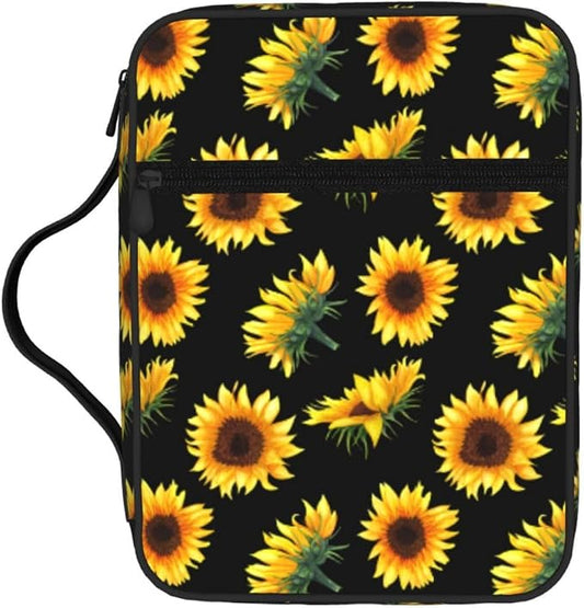 Sunflower Flower Floral Black Bible Cover Case Carrying Book Protector Case Bible Study Supplies Accessories Holder Case Christian Gift for Women Men