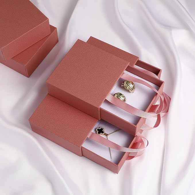 40 pcs paper boxes 9 x 9 x 3.5 cm, pink luxury gift storage, jewelry gift storage box for earrings necklaces bracelets rings