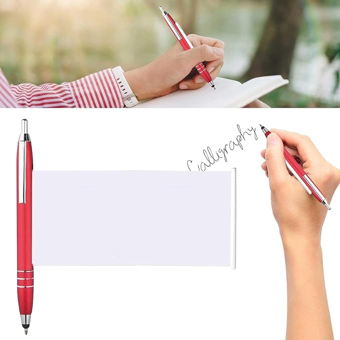 2Pcs Red Pen With Cheat Sheet,Retractable Paper Ball Point Pens, Writing and Correction Supplies, For School Office Color Ballpoint Pens with Paper Scroll Inside