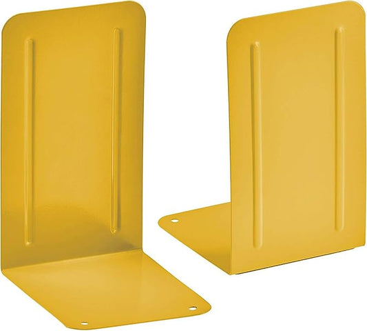 Acrimet Bookends for Shelves, Non-Skid Book Holder, Heavy Duty Book Stopper, Steel Metal Book Ends Storage for Home, Library, 6 7/8" H x 4" W x 4 1/2" D (Yellow) (1 Pair / 2 Pieces)