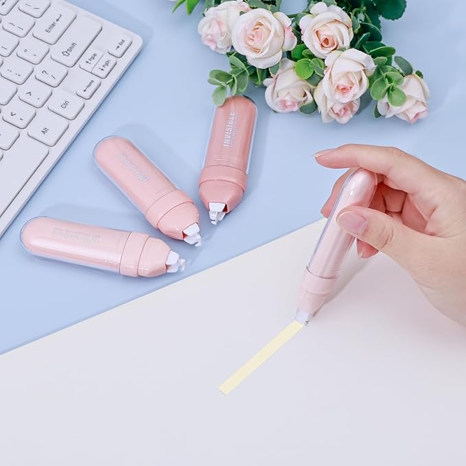 Temiary 4 Pcs White Correction Tapes, Beige Core Smooth Pull Out for Writing, Aesthetic Cream Correction Tape Gradient Set, Quick Dry Applicator for Students School Office Supplies (Pink)