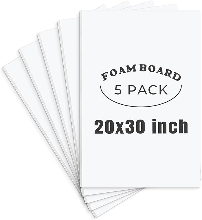 AUEAR, 5 Pack 20x30 White Foam Boards, Foam Core Poster Board for Display, Mounting, Print, Presentation and Projects, 1/8'' Thick