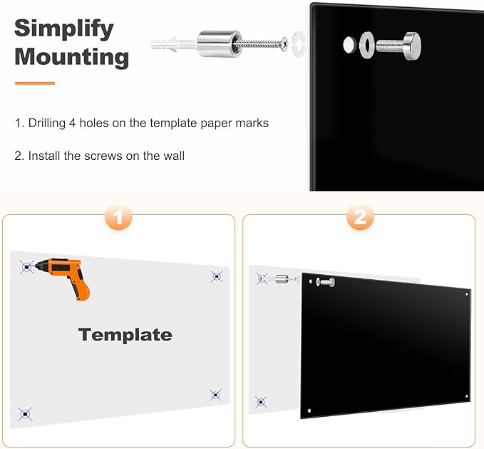 Black Dry Erase Board, 24" x 18" Magnetic Large Black Glass Board Frameless Wall Mounted Glass Whiteboard for Office, School & Home with 1 Acrylic Marker Tray & 3 Strong Magnets