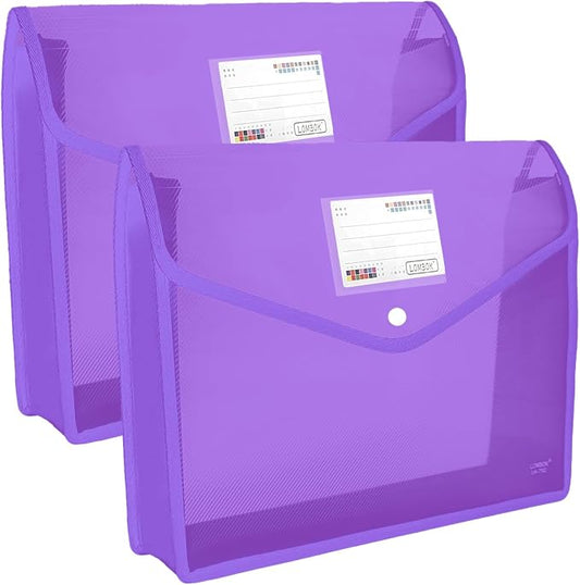 YoeeJob Plastic File Folders Legal Size Expandable Document Folder with Snap Button Closure, A4 Expanding File Wallet Envelopes Pouch with Label Pocket, 2 Packs, Purple