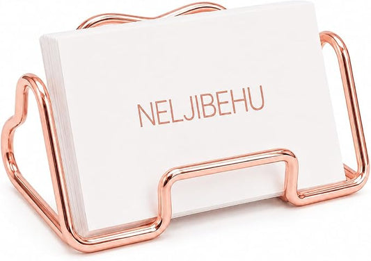 Heart Business Card Holder for Desk, Metal Business Card Stand Organizer, Cute Desktop Display for Name Cards, Photos and Notes, Office Reception Wedding Table Decor (rose gold)