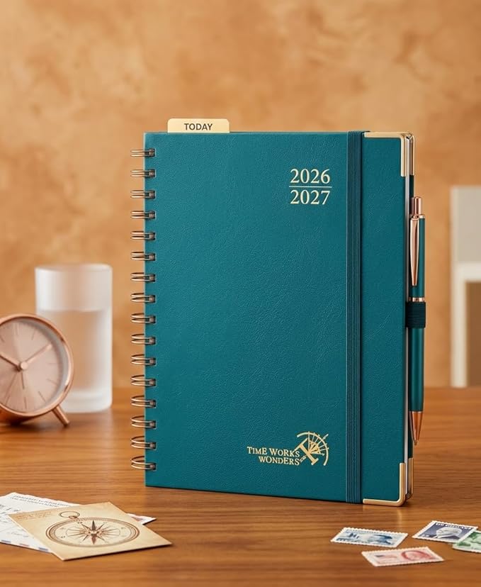 POPRUN 2026-2027 Monthly Planner, 18 Month Calendar (July 2026-Dec 2027), 6.25" x 8.5" A5 Spiral Hardcover Organizer with Dotted Note Pages, Professional Appointment Book for Business Office, Students & Teachers - Pacific Green