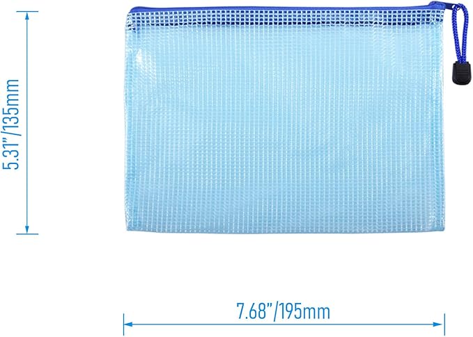 6 Pcs 5.31" x 7.68" B6 Sizes Mesh Zipper Pouch Bags, Mesh Bags with Zipper，Waterproof Clear document pouch for Organization Puzzles Travel, Office, Classroom Organization, B6 Blue