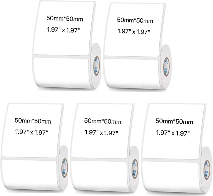 White Thermal Labels Compatible with Phomemo,Marklife for Barcode, Price Tags, Shipping & Logo Design (5, 1.97" x1.97" 150pcs/Roll)