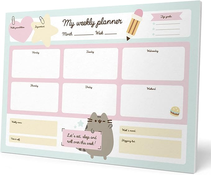 To Do List Notepad Pusheen Calendar A3 | Daily, Weekly Planner | ADHD Planner Pad | 54 Tear-Off Sheets 90 gsm | Pusheen Stationery | Improve Productivity | Task Planner