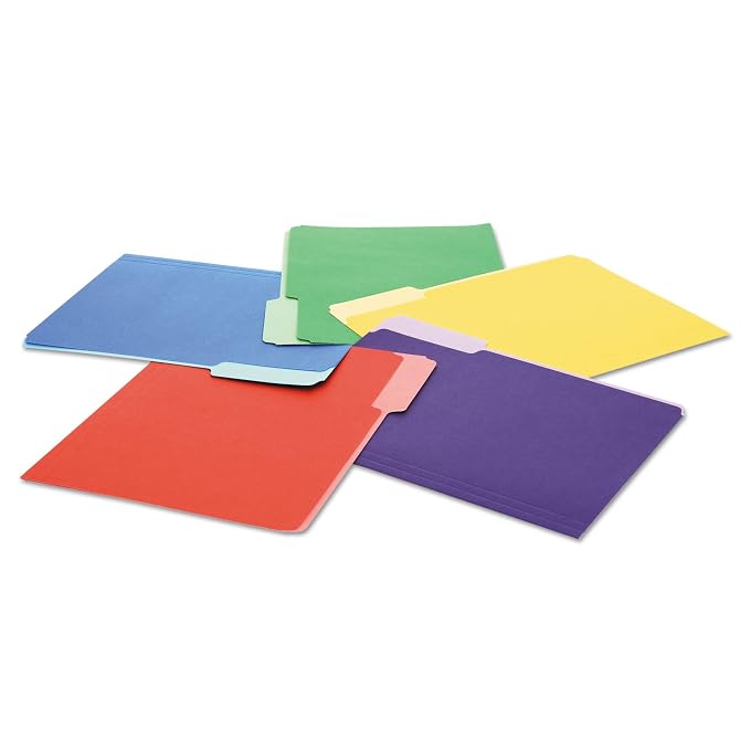 Universal 10506 File Folders, 1/3 Cut Single-Ply Top Tab, Letter, Assorted, 100/Box