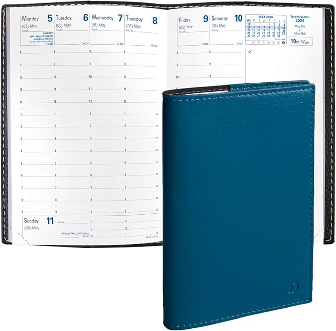 Quo Vadis 2026 Business - Weekly Planner - 12 Months, Jan. to Dec. - 4 x 6" - Smooth Faux Leather Soho Steel Blue Cover- Time Management Appointment Organizer
