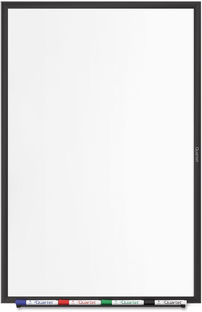 Quartet Magnetic Dry Erase White Board, 24"W x 18"H Whiteboard, Nano-Clean Surface Resists Ink Stains, Black Aluminum Frame (SM531B)
