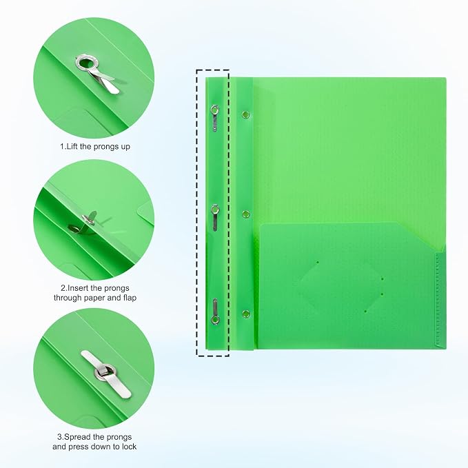 ViVin Sturdy Plastic Folder with Pockets,12 Pack,Heavy Duty Two Pocket 3 Prong Folders,Holds Letter Size Paper,File Folders with Business Card Slot for School Home and Office(Green)