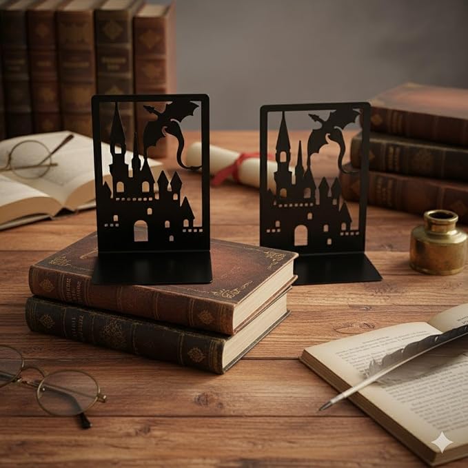 4 Pairs Book Ends, Bookends, Book Ends for Shelves, Non Skid Metal Book Divider Decorative Holder, Abstract Art Desgin Book Stopper Supports for Office, Home (4 Pairs Bookend)