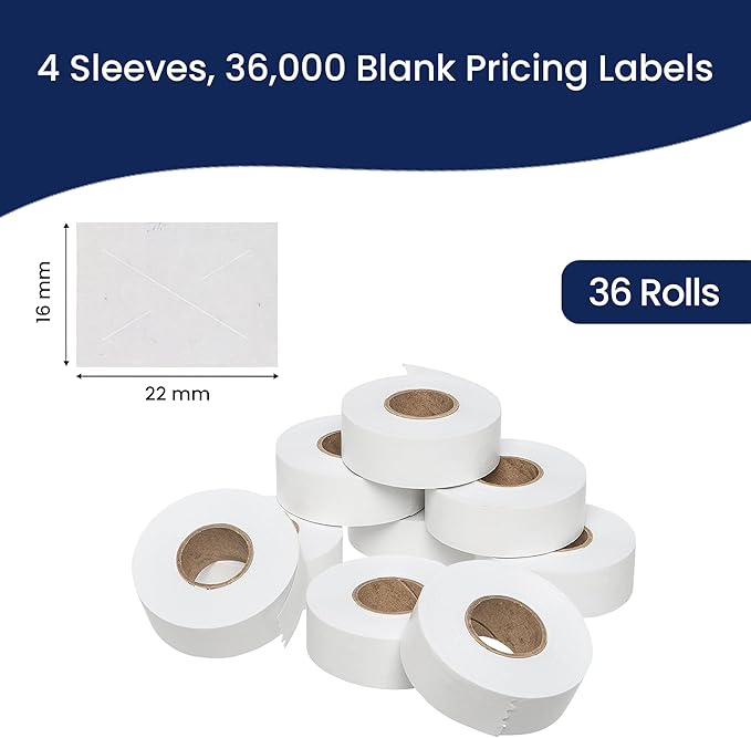 Perco White Garvey 2216 Pricing Labels for Garvey 22-66/22-77/22-88 Two Line Pricing Gun - 36 Rolls, 4 Sleeve - 36,000 Pricemarking Labels and 4 Inker Included