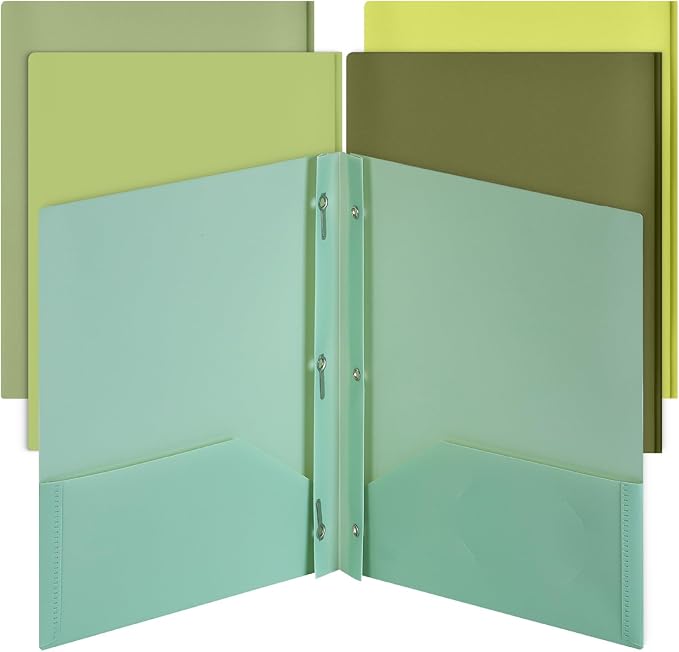 Mr. Pen- Plastic Folders with Pockets and Prongs, 5 Pack, Letter Size, Green Shades, Flexible Plastic Folders with Prongs
