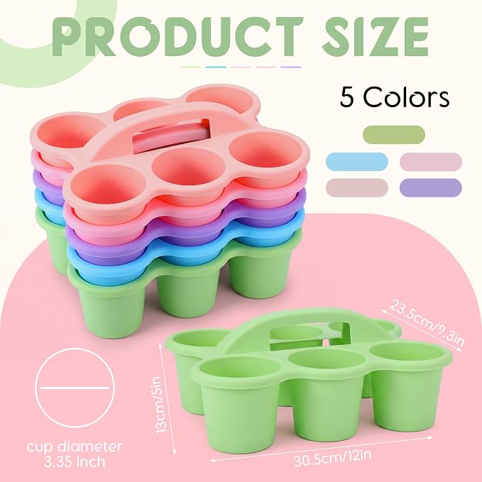 5 Pack 6 Compartment Classroom Caddy 12 x 9 x 5 Inches Macaron Classroom Caddy Organizer with Handle Plastic Table Caddys for Table Crayon Pencil Cup Marker Craft Art Office Desk
