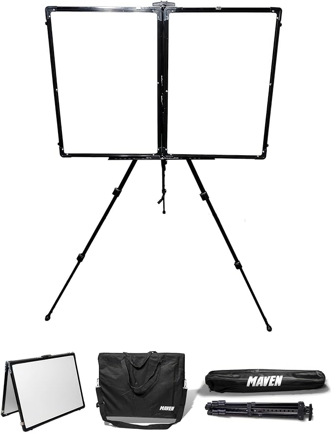 Maven Portable Whiteboard Folding Travel White Board with Stand Easel Light Easy Dry Erase