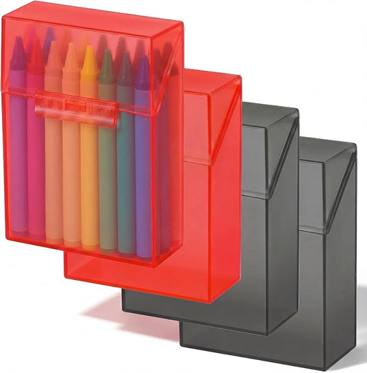 Clabby 4 Pcs Plastic Crayon Organizer Case for 24 Count Crayons Kids Art Supply Storage Box with Lid, Portable Holder for Classroom Home Travel, Fits Standard 24-Pack Crayon (Red,Dark Gray)