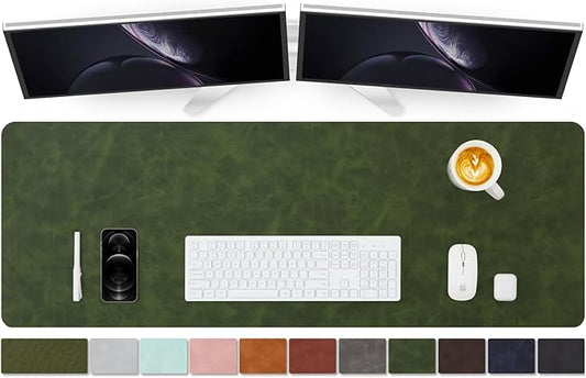 Distressed Leather Desk Mat - Non-Slip PU Desk Pad for Office and Home - Desk Organization and Accessories - Ideal for Large Mouse Pad and Desk Mats on Top of Desks(Forest Green,47.2"x 17")