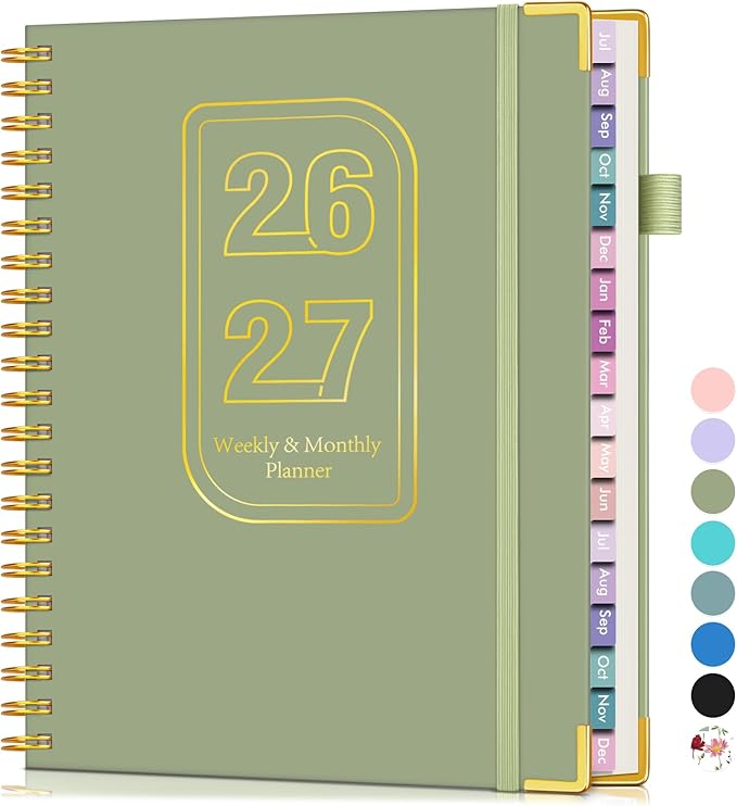 Academic Planner 2026-2027, 18 Months Weekly and Monthly Hardcover Planner, July 2026 - December 2027, 8.5" x 11" A4 Large Daily Calendar Planner Book with Tabs, Spiral College School Agenda Organizer for Student Teacher, Green