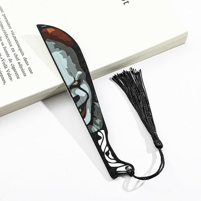 3Pcs Horror Movie Series Bookmarks, Featured Characters Halloween Themed Dagger Acrylic Bookmarks for Book Fans, Writers, Scholars, Bookworms, Friends (3Pcs Joker the Knife)