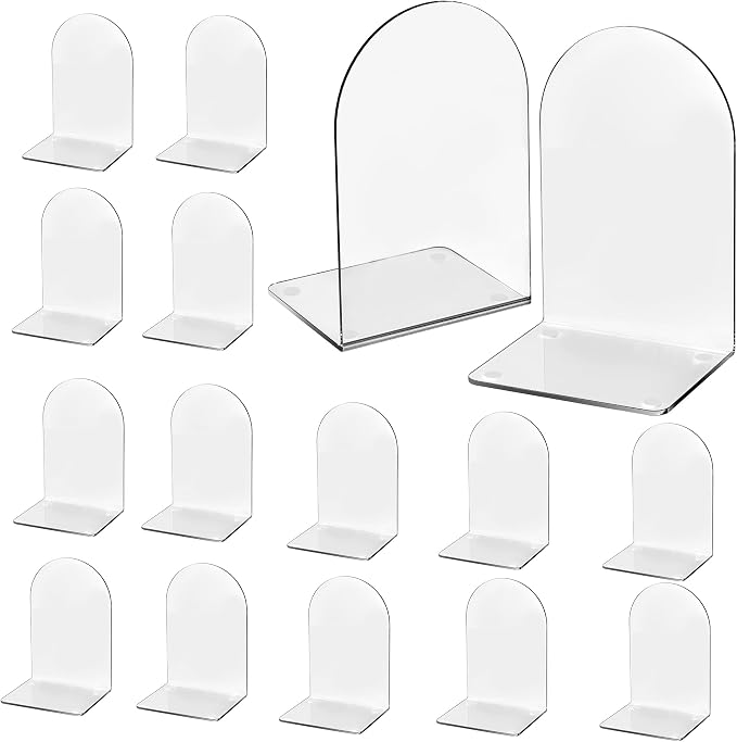 Lulonpon 16 Pieces Book Ends, Bookends, Books End for Shelves, Books End for Heavy Books, Clear Bookends, Acrylic Book Ends for School, Library,Desktop Organizer and Book Shelves