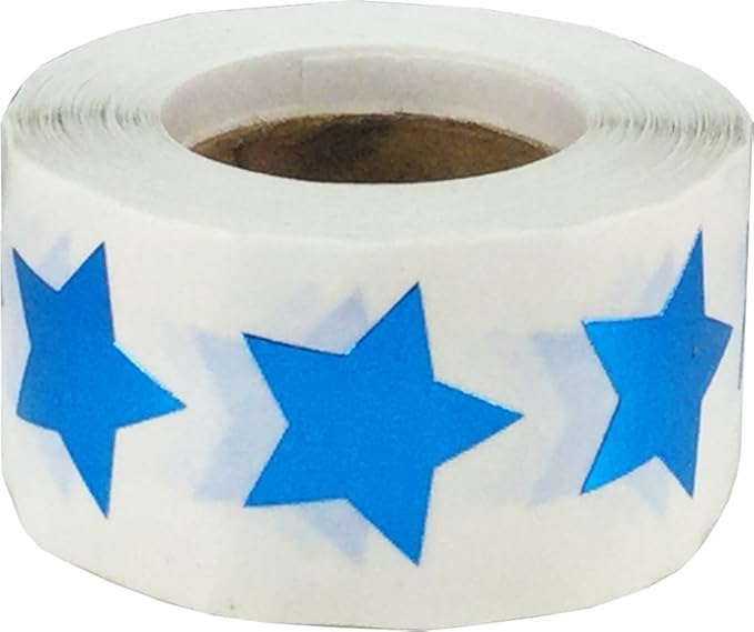 Metallic Blue Star Stickers, 3/4" Inch, 500 Labels per Roll - Perfect for Reward Systems, Decorating, and Crafting in Schools, Offices, Home and Personal Use