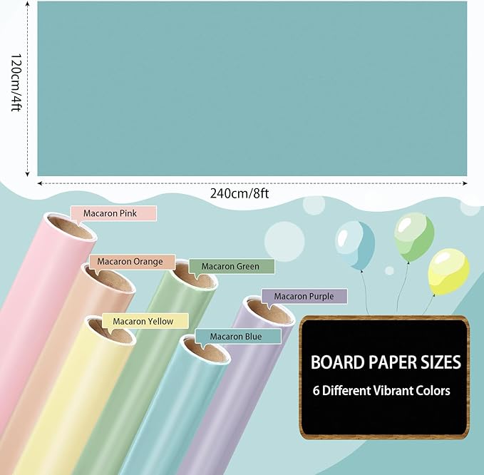 Skyygemm 6 Rolls Bulletin Board Paper Fade Resistant Colored Bulletin Board Paper Roll Bulk for Art Decor Drawing Craft Painting(4 x 8 ft,Macaron Color)