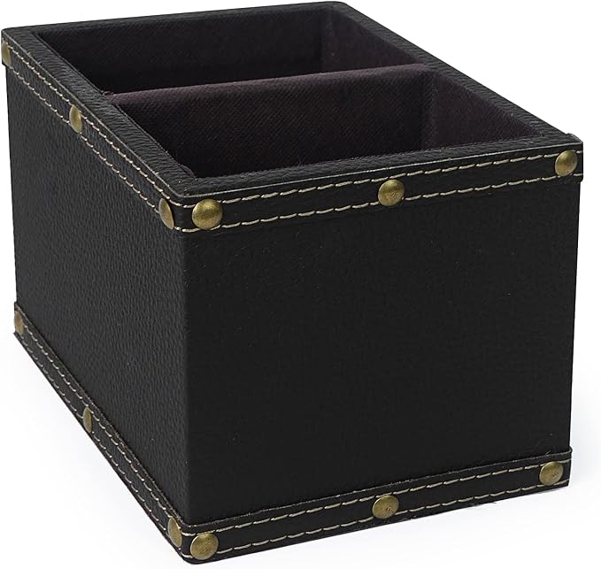 DreamsEden 2 Slots Wood Remote Control Holder Storage Box (Black)