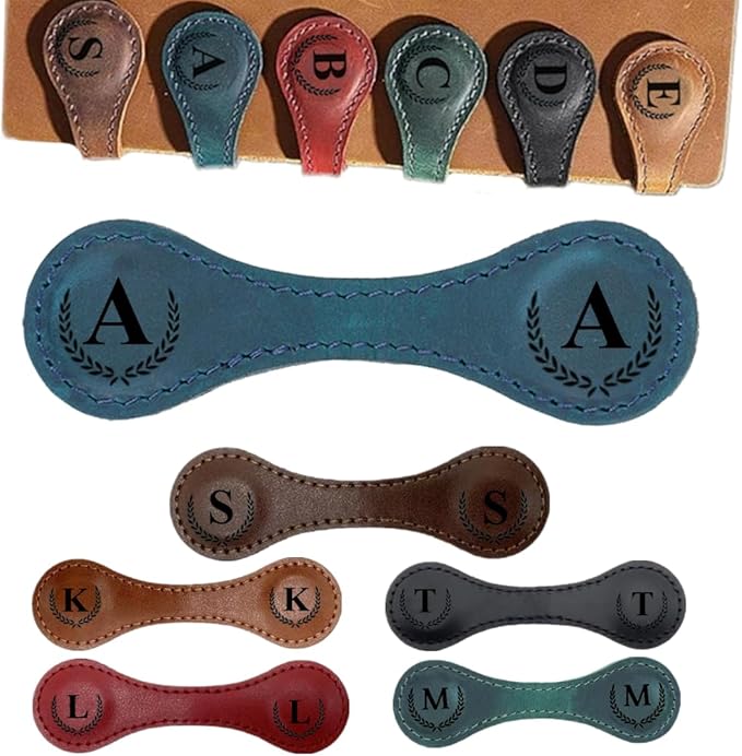 Personalized Magnetic Leather Bookmark, 26 Letters Customized Initial Book Markers Multi Functional Cute Book Mark Meaningful Gift for Wonmen Teachers, Book Lovers (A, Blue)