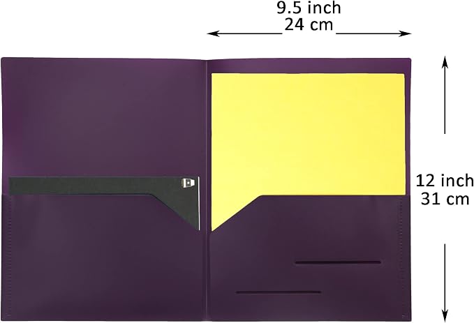 Youngever 6 Pack Heavy Duty Plastic Two Pocket Folders, Heavy Duty Plastic 2 Pocket Folder (Purple)