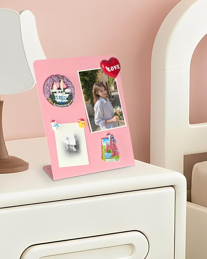 2 Pack Magnet Board, 8.7 x 11 x 2.4 in, Pink Standing Magnetic Bulletin Board, Magnetic Display for Memos, Photos & Documents, Bulletin Board for Home Office School Kitchen