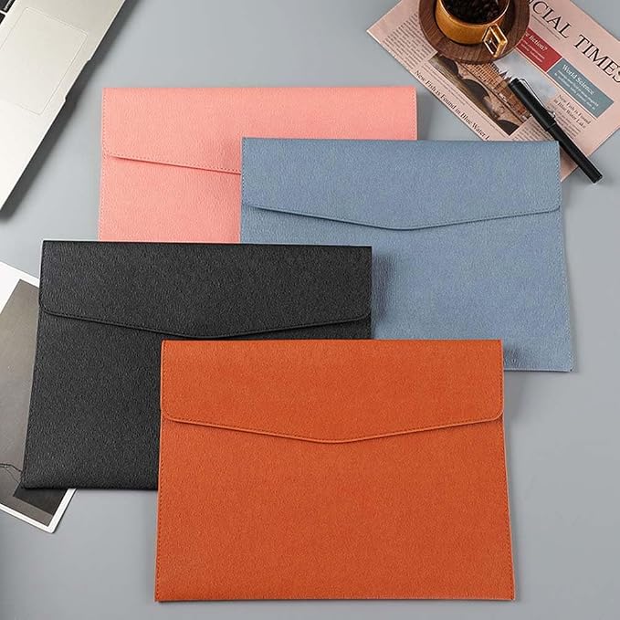 A4 PU Leather File Holder Document Folder Pink Thin Waterproof Portfolio Filing Envelope Oragnizer Pocket Storage Case with Snap Closure for Receipt Contract Stationery Tablet